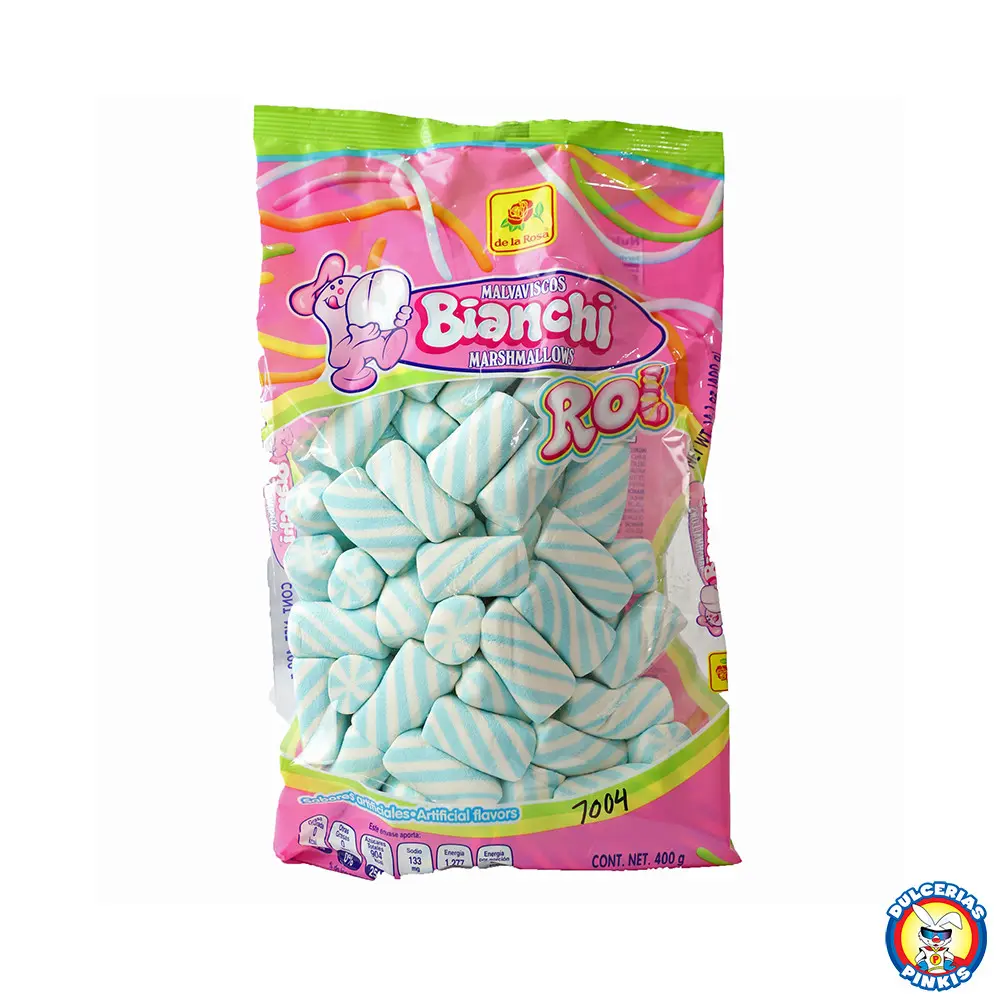 Bianchi Rol Azul Marshmallows - Vibrant Blue & White Striped Candy with Artificial Flavors for Sweet Fun Taste