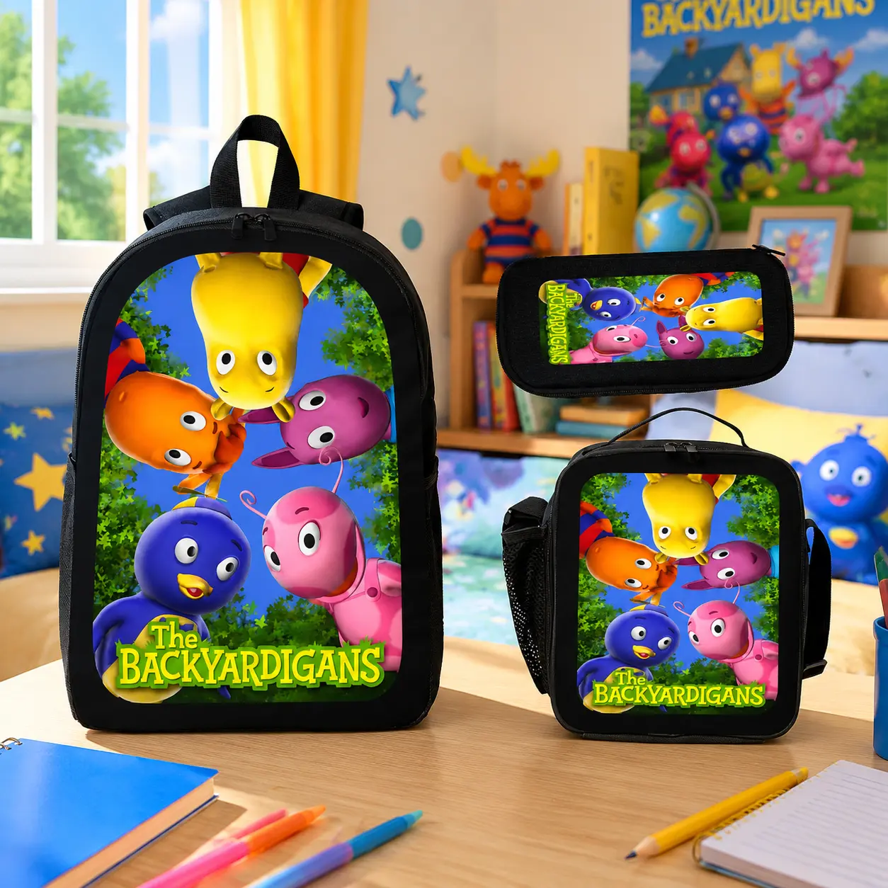 Backyardigans 3PCS Backpack Set Cartoon School Backpack Lunch Bag Pencil Case Cute Anime Style Bookbag Lightweight Daypack Student Travel Backpack Set Back To School Essentials Kids Teens Boys Girls Daily Carry Gift TikTok Trending Backpack