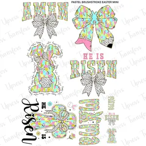 Patel Brushstroke Easter Mini DTF Transfer Gang Sheet 24.5" Wide x 36" Long Direct To Film Trendy Vibrant Designs for Stylish Wardrobe