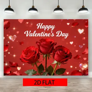 1pc Glitter Backdrop Red Rose Theme Sparkling Sequins Heart Design for Party Birthday Baptism Durable Decoration Valentine Celebration
