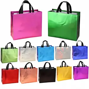 12/24pcs Reusable Holographic Gift Bags 12 Vivid Colors Glossy Waterproof Non-Woven Fabric Foldable Space-Saving Design for Birthdays Christmas Easter Party Gifts with Heavy-Duty Storage Tote Teacher Present Shopping Tote