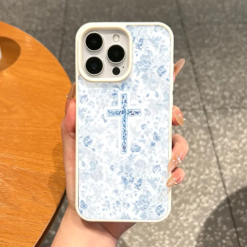 MagSafe-Ready Aesthetic TPU Silicone Magnetic Protective Cover for iPhone 11/12/13/14/15/16/17 Pro Max, Floral Cross Design, Waterproof, Anti-Fall, Ultra Thin, Multi-Model Mobile Phone Accessories for Daily Use