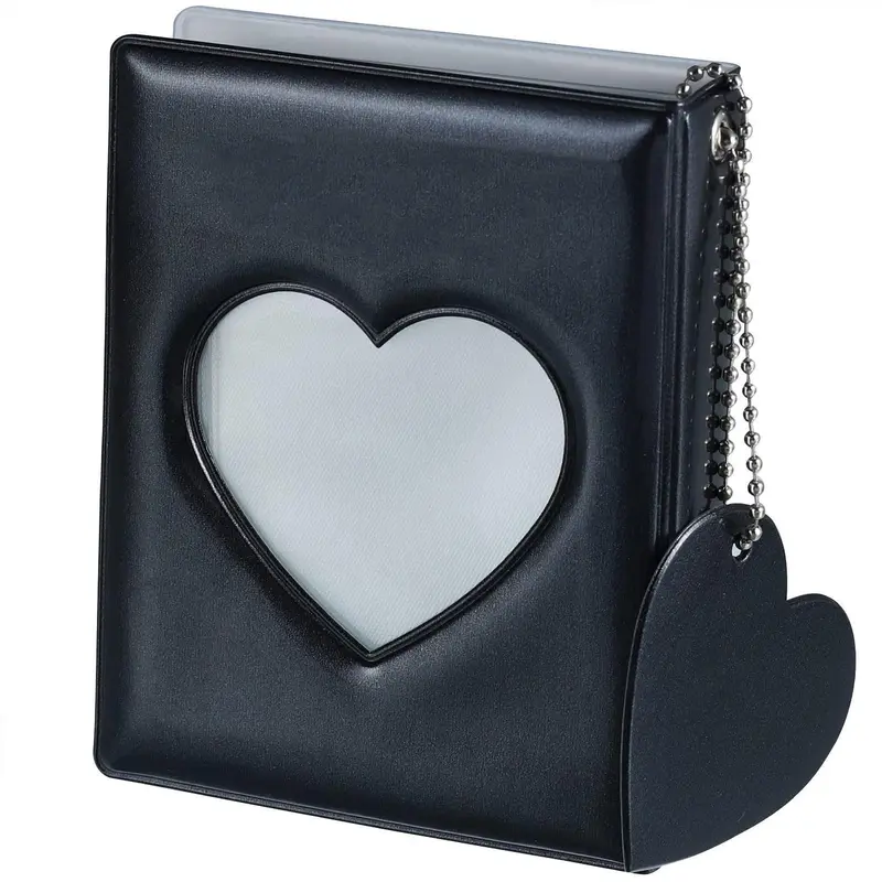 3" PVC Mini Photo Album Cover - Durable Kpop Photocard Holder Binder, Heart Shape Hollow Design, 32 Pockets, Practical Photo Storage for Travel Records, Office Stationery Accessory with Moisture & Fading Protection