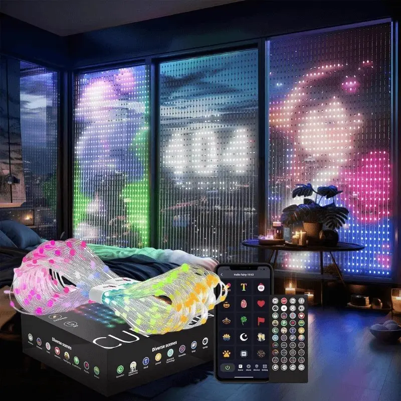 400 LED Smart Curtain Lights, 9.8×9.8FT RGB Color Changing Lights, App Control, DIY Text & GIF, Music Sync for Halloween & Christmas