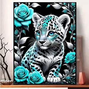 1 pc 30x40cm(11.81x15.7 inch) Cute Blue Tiger DIY Diamond Painting Cross Stitich Kits Animals Full Round Diamond Mosaic Embroidery for Adults Diamond Art Kits Home Decor Wall Art Handicraft Handmade Gifts