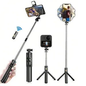 Wireless Selfie Stick with Remote Control, LED Fill Light, Live Streaming Tripod, Horizontal and Vertical Shooting, Three-Legged Stand, Selfie Accessories