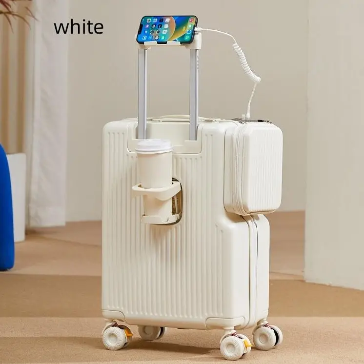 20 Inch Carry On Luggage, Modern ABS Hard Shell Expandable Suitcase for Business Travel with Front Organizer, Cup Holder & Spinner Wheels, Zipper, Front Open
