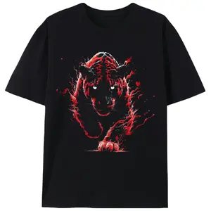 Red Flame Black Panther Graphic Print Men’s T-Shirt, Unisex Street Wild Style Casual Short Sleeve Tee