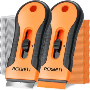 REXBETI Razor Blade Scraper Tool Set (2-Pack) with 80 Extra Blades - 30 Metal, 50 Plastic - Home Improvement Cleaning Tool for Cooktop, Paint, Glass