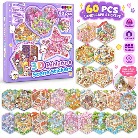 Halloween Fall Gift DIY 3D Sticker Scenes 20 Sets of Stickers for Girls Make Your Own Mini Shop House Scene Stickers for Kids Cute Fun Cartoon Animal Sticker