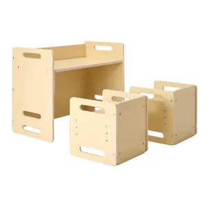 【FathersDayGift】VEVOR Montessori Weaning Table and Chair Set, Wooden Toddler Table and Chair Set with 2 Chairs, Adjustable Height Montessori Chair and Activity Table, Ideal for Reading, Eating, Playing - Natural
