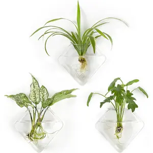 Wall Planter Hanging Propagation Stations Flower Vase Glass Pots Holder for Hydroponic , Indoor Home Office Living Room Bathroom Decor Gifts, 3 Pack