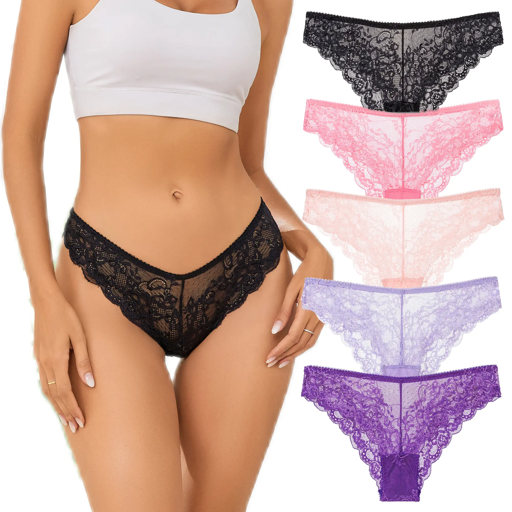 UGDUCK Women's Sexy Floral Lace Underwear, Assorted Color Contrast Lace Panties Set, Fitted Comfort Breathable Panties, Womenswear, Breathable Lace Knicker