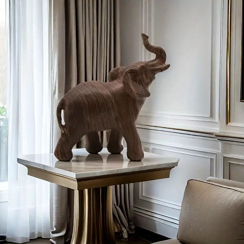 1pc Creative Deep Wood Grain Elephant Statue, Lucky Elephant Sculpture Suitable for Home Living Room Room Decoration Office Desktop Decoration Festival Decoration Gifts Ornaments Wooden Brown