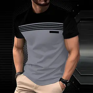 Men’s casual T-shirt — short sleeves, crew neck, striped print design, lightweight fabric, summer T-shirt, classic fit, minimalist design, soft feel, basic tee, everyday essential