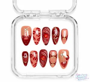 GakuNails LOVE SPELL Multi-Pack Handmade Press-On Nails, Cateye 3D Gel Design, Eco-Friendly Reusable, Includes Nail Tips, Glue, Debonder, Sticky Tabs, File & Precision Cuticle Tool