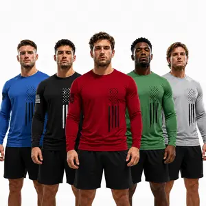 Men's [5-Pack] Long Sleeve Active T-Shirts | Quick-Dry Breathable Athletic Fit | Independence Day Special Patriot Apparel spring and autumn men's clothing Athletic Apparel Athletic Mesh Athleisure Street Fit Plain