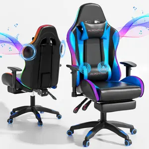 【Wider Seat】Mr IRONSTONE Gaming Chair with Speakers and Rgb Lighting Ergonomic Massage Computer Gaming Chair with Broaden Cusion and Footrest High Back Video Game Chair for Adults Kids Boyfriend Father's Gift, Blue Black and Pink, dealsforyoudays