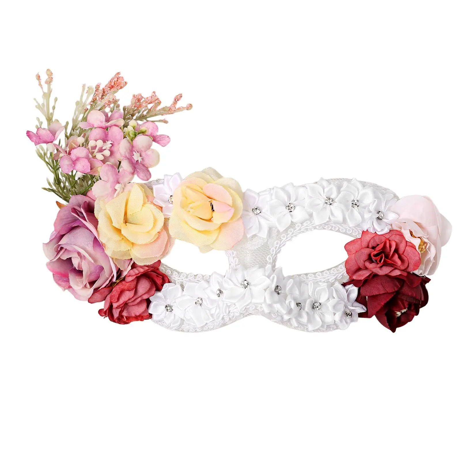 OIDEA Women Adult Floral Plastic Half-Face Masquerade Mask - 7.88 in w × 3.35 in h, 3D Flowers, Pearl-Rhinestone Accents, Lace, Adjustable Strap, Eye Coverage for Weddings, Parties/Events