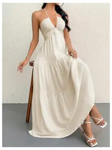 Summer Sleeveless Spaghetti Strap Dress, Back Tie Design, Chic, Elegant Summer, Perfect for Casual & Party Wear, Formal, Elegant Romantic Dress, Gowns