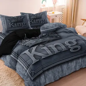 3pcs Duvet Cover Set,(1 Duvet Cover + 2 Pillowcases,No Core), Home & College High-Definition Printed Black and Gray Lettering, Decorative Duvet Cover, Bed Cover Set