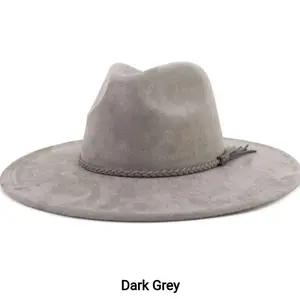 Dark Gray 10CM Wide Brim Fedora Hat - 58CM, Classic Design with Adjustable Strap
