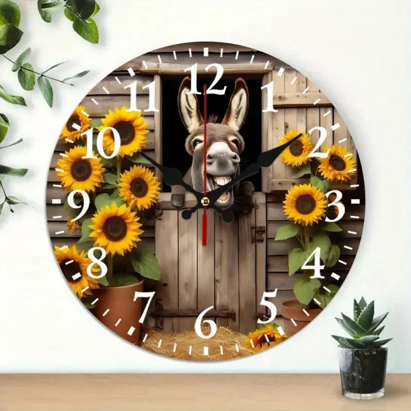Vintage American Country Wall Clock - Funny Wall Clock, Silent Quartz Movement, Clock Face Design, Farmhouse Style Clock, Suitable as a Country-style Decorative Gift for Birthdays, Christmas, or Housewarming, 2D Flat Model
