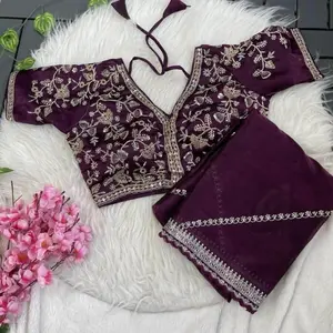 PARTY WEAR ZIMMY CHOO SILK SEQUENCE WORK SAREE WITH UNSTITCHED BLOUSE