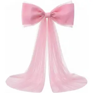 Canlierr Extra Large Pink Organza Bow Decorations 39 x 59 Inch Giant Pink Tulle Bow with Tie and Long Ribbon Tails for Wedding Valentines Party Backdrop Coquette Room Wall Decoration