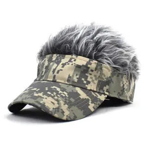 Camouflage baseball cap with wig for men, popular on, foreign trade hat, trendy hat for women