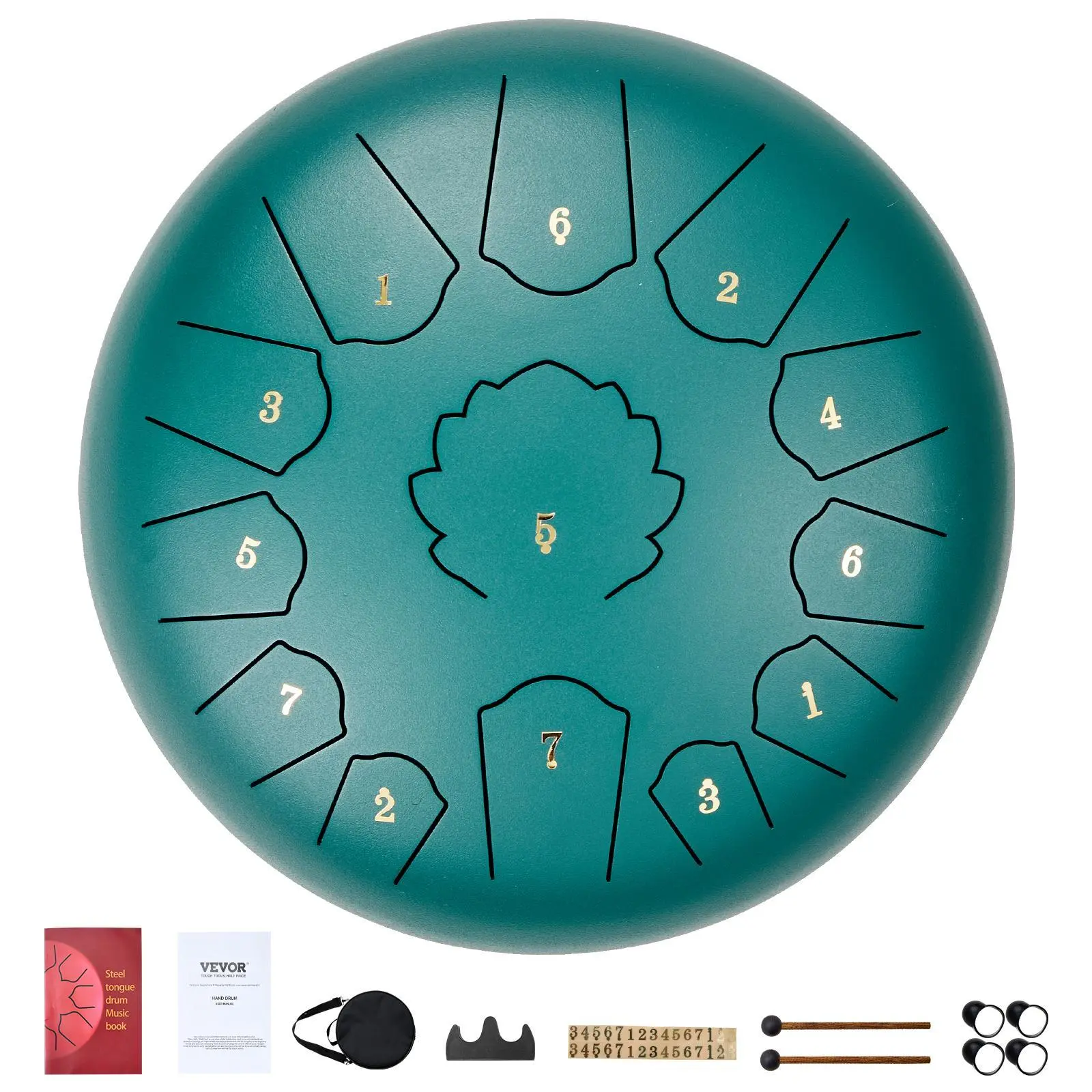 【SummerFinds】VEVOR Steel Tongue Drum,  12 in & 13 Notes, Rain Drum for Outside Garden, C Major Key, Tank Drum with 2 Mallets & Carry Bag, Hand Pan Drum Percussion Instrument for Musical Education Yoga, Green