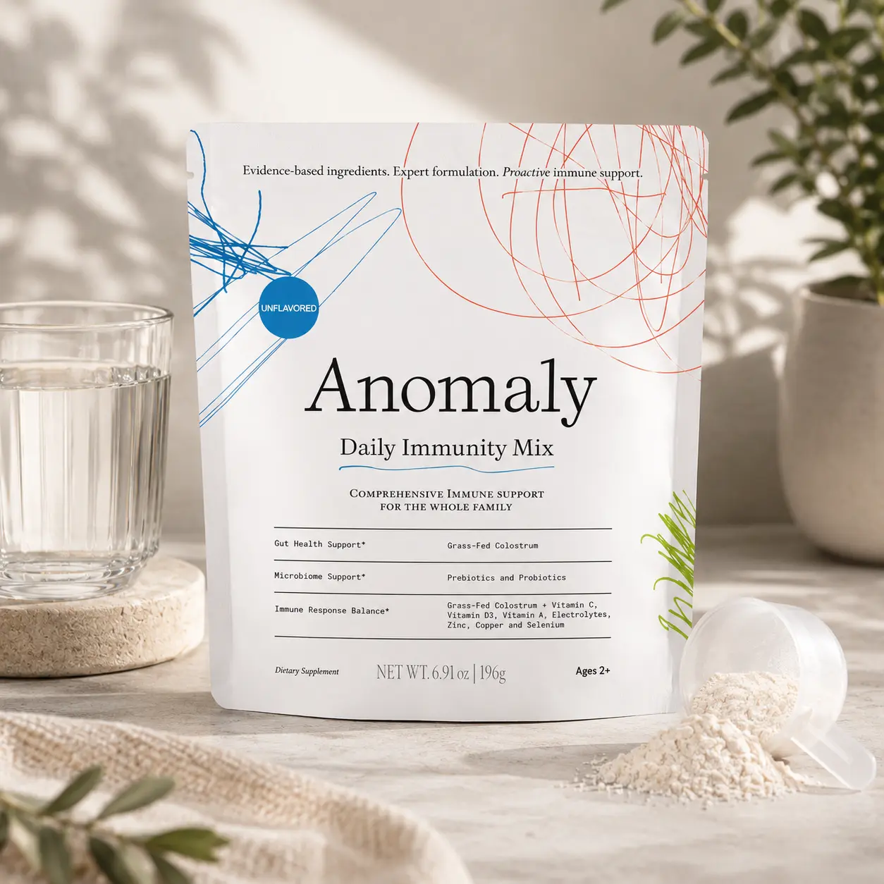 Anomaly Foundational Blend Daily Resilience Powder - Unflavored - 14-Day Serving - Blended Daily Digestive Wellness Supplement, Grass-Fed Bovine Colostrum, Pre & Probiotics, Vitamins A,B6,C,D+E, Zinc, Selenium, Gut Support, Blended Supplement