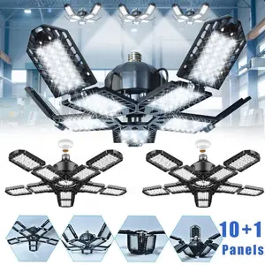 LED Garage Ceiling Light, Adjustable 9000000LM Bright LED Basement Light 10 Deformable Panels 6500K Shop Lights Screw in E26 E27 Bulb Socket for Workshop Storage Room Warehouse, LED Garage Light Super Bright Work Shop Ceiling Lights Deformable Bulb