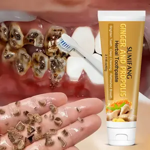 Brightens and Cleans Teeth. 60g Ginger Propolis Herbal Formula Deep Cleaning Toothpaste. Deeply cleans tooth surfaces. Leaves a fresh, long-lasting breath. Suitable for daily brushing, family use, and oral care.