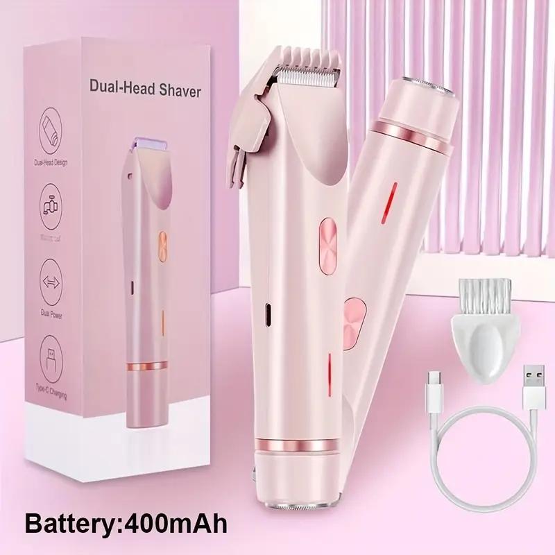 Women's Electric Bikini Trimmer & Body Shaver Dual Head Ceramic Blades Painless Wet Dry Use for Face Body Quick Smooth Cordless USB Fast Charge Gift Daily