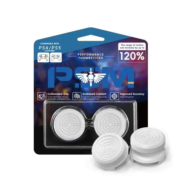 White Aim Silicone Thumbstick Grips Set for PS5/PS4 Consoles - 1 High-1 Mid Rise Analog Stick Cap Covers, PS4/5-Aim White Game Console Accessories, Performance Gamer Stuff
