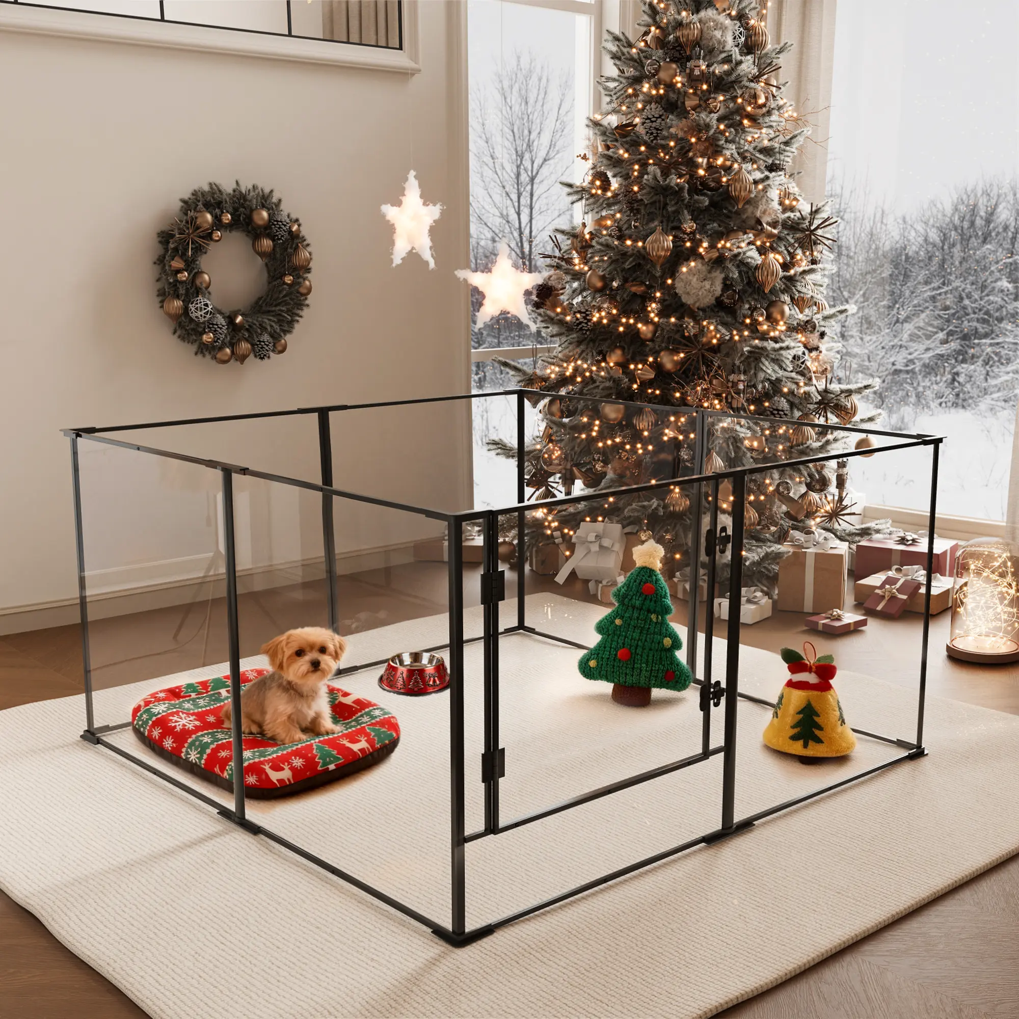 Bingopaw Clear Transparent Playpen 8 Panels Indoor Pet Playpen Whelping Pen Box Exercise Fence for Puppies Rabbits Small Animals 360° View Modern Design Enclosure 24“H or 30"H”