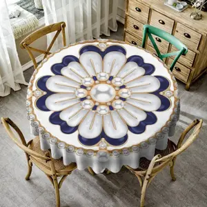 Round Floral Pattern Tablecloth, Modern Luxury Style Tablecloth, Table Decoration Supplies for Home Kitchen Dining Room Party