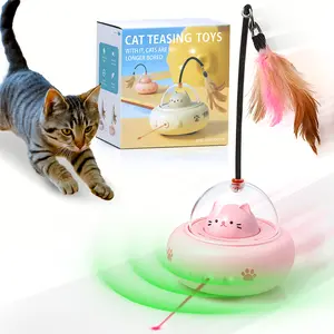 PESHOGAK Smart Interactive Cat Toy Automatic Self-Activating Moving Cat Toy with Feather Lazer Light and Energy-Saving Features Perfect for Bored Cats Fun Interactive Play Pink Laser Pointer Led Exercise Toy