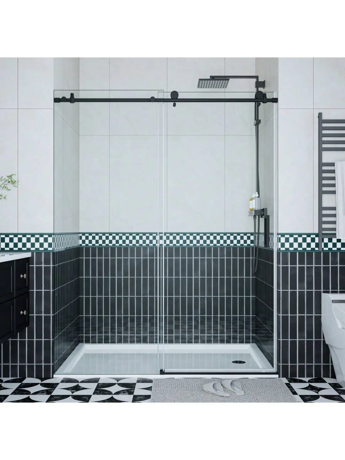 【Christmas Gift】44-48"/56-60" W * 76" H Shower Door, Frameless Sliding Shower Door,Waterproof Glass Shower Door With Stainless Steel Handle And Seal Strip, 5/16" (8mm) Easy-Clean Tempered Glass, Matte Black/Brushed Nickel