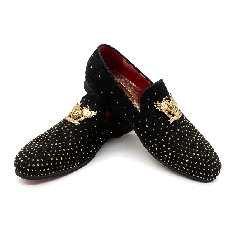 Men's Glitter Velvet Loafers, Crystal Studded Slip-On Dress Shoes with Metal Chain, Cushioned for Wedding & Prom, Loafers Shoes, Prom Shoes