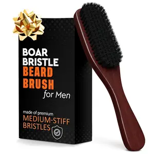 Boar Bristle Beard Brush for Men - Soft Medium-Stiff Bristles for Beard Straightening & Grooming Ideal for Thick Hair