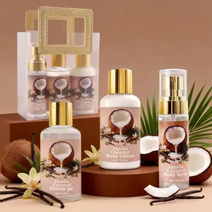 Vegan Vanilla Coconut Moisturizing Body Care Set, Hydrating, Nourishing & Moisturizer Skin Essentials, Perfect for Dry Sensitive Skin, Spa Treatment Gift Box