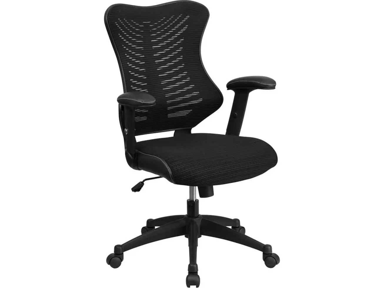 Flash Furniture BL-ZP-806-BK-GG High Back Black Mesh Executive Spin Chair - Single Person Office Chair with Adjustable Arms, Curved Support Bar, 35.8 lbs Weight, Minimizes Risk of Pain, Improves Circulation for Home Use, Swivel