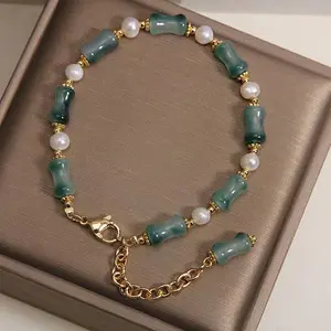 New Chinese-style Blue Water Jade Bamboo Jade Bracelet Female National Style Best Friend Hand Jewelry Light Luxury Niche High-end Bracelet  New Year Good Luck
