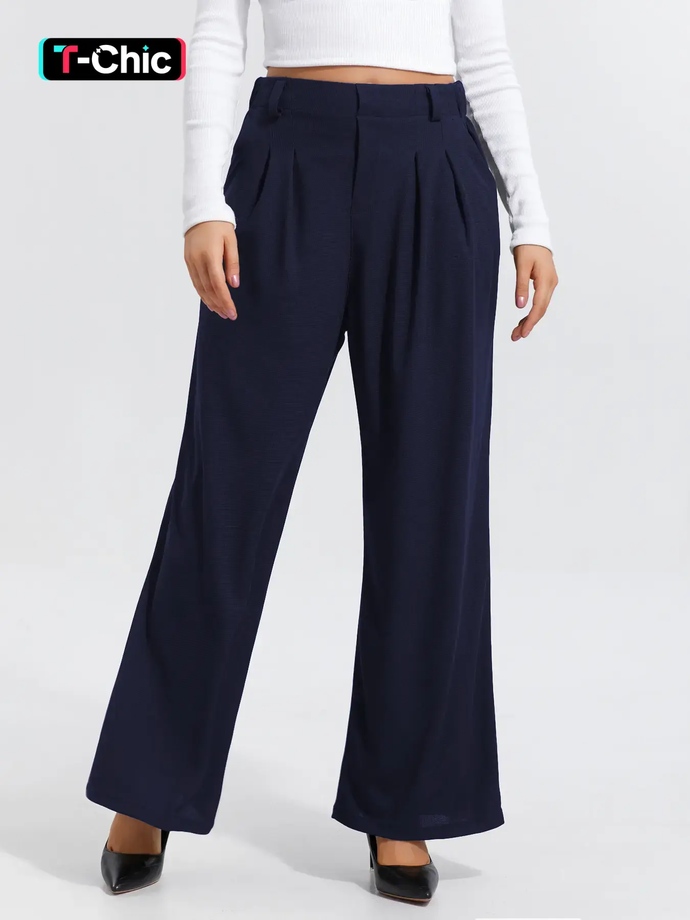 Women's Solid Wide Leg High Waist Pants, Casual Comfy Fit Everyday Trousers for Daily Wear, Ladies Bottoms for Summer