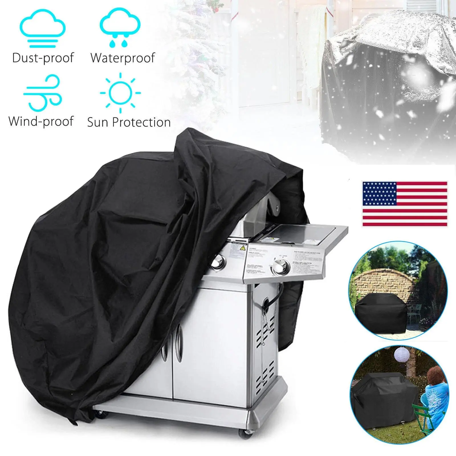 57 Inch Outdoor BBQ Grill Cover, Windproof Anti-UV Waterproof, Adjustable Elastic Hem, Click Straps & Zippered Pocket for Most Gas Grills