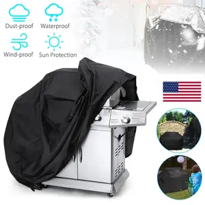 57 Inch Outdoor BBQ Grill Cover, Windproof Anti-UV Waterproof, Adjustable Elastic Hem, Click Straps & Zippered Pocket for Most Gas Grills