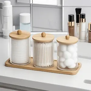Transparent Round Acrylic Storage Box, Multi-Functional Dustproof Organizer for Makeup & Bathroom Essentials, Perfect Gift Idea, Bamboo