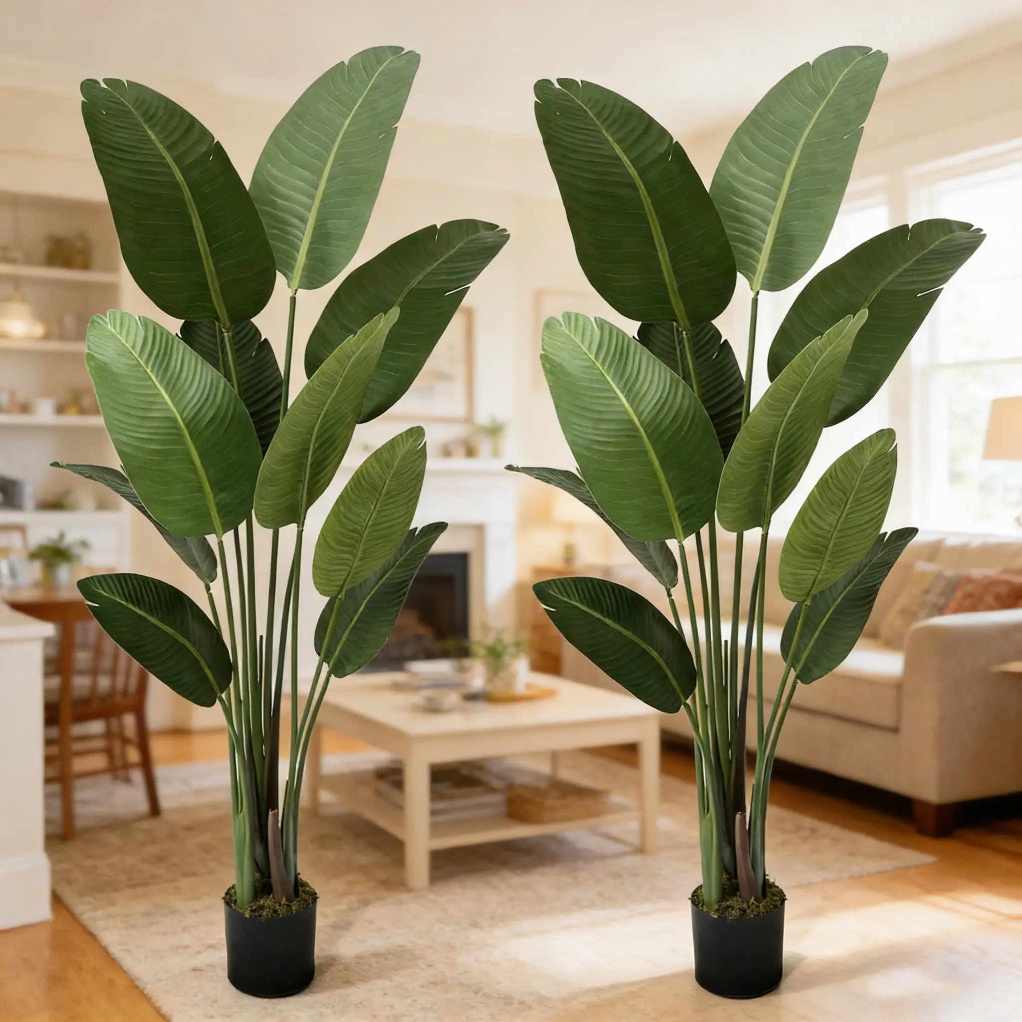 Artificial Bird of Paradise Plant, 5ft Tall Faux Silk Floor Plant for Living Room, Office, Bedroom, Lifelike Indoor Decor with Planter summerwins